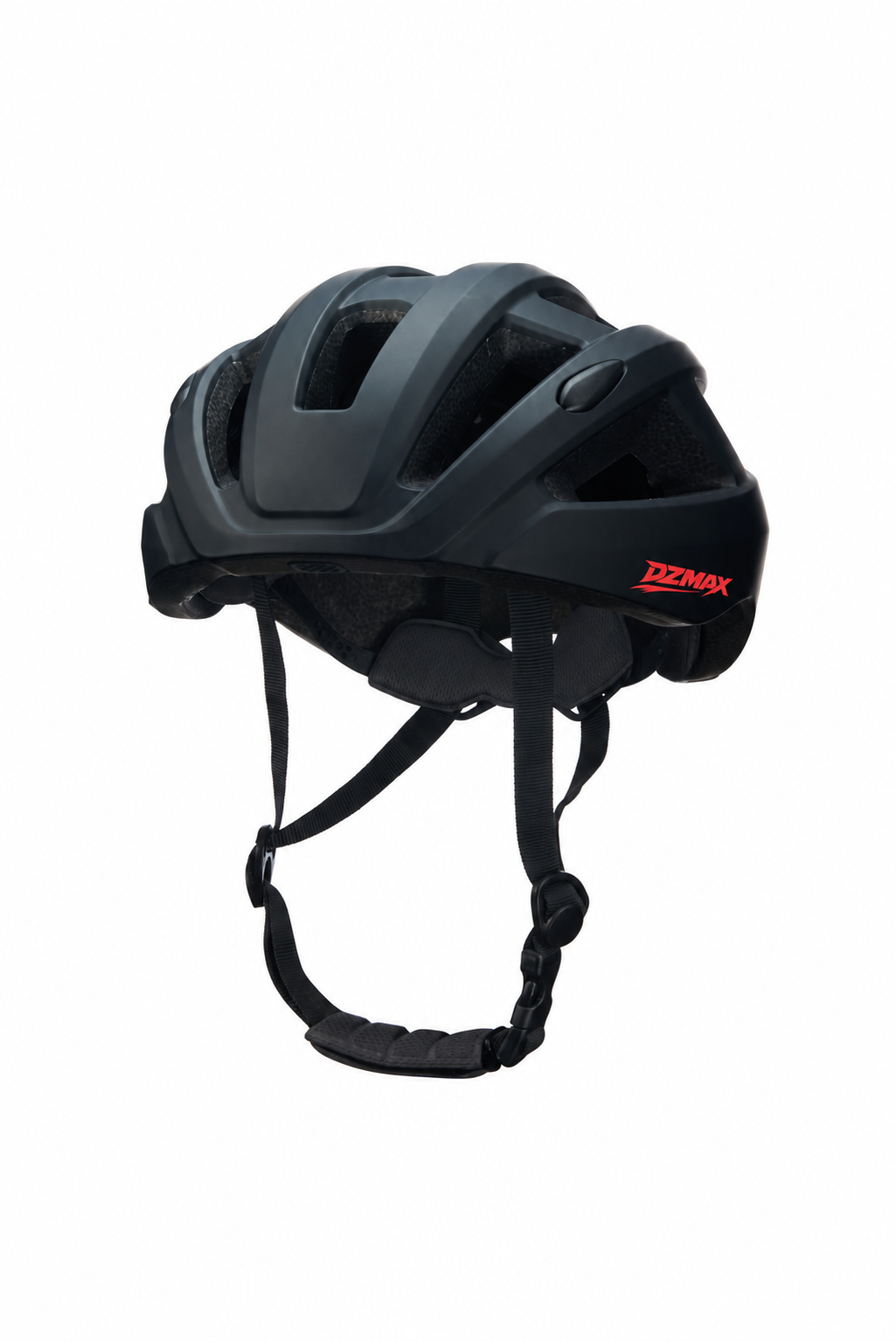 DZMAX QX-1 Bluetooth bicycle helmet in Black with red logo, front three-quarter view