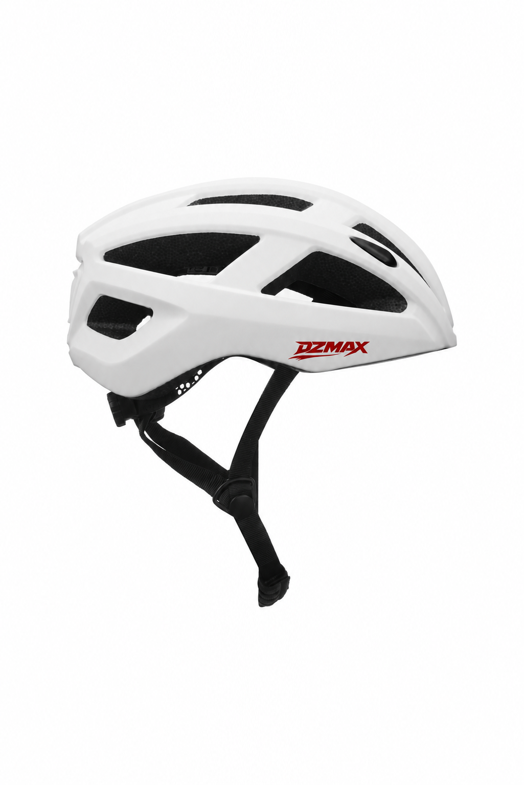 DZMAX QX-1 Bluetooth bicycle helmet in White with red logo, side view